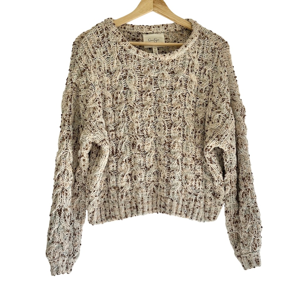 Jessica Simpson‎ Women's Medium Beige Brown Knit Pullover Sweater Cozy Casual